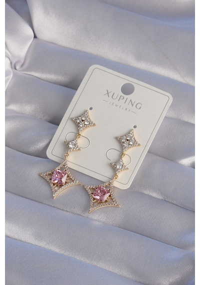 Ezoconcept Xuping Gold Renk Pembe Zirkon Taşlı Yıldız Model Küpe 001