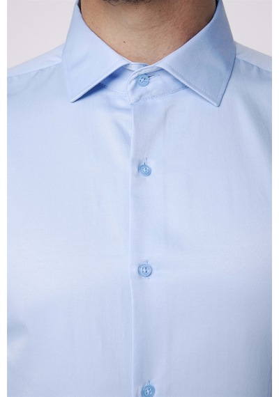 Tudors Slim Fit Uzun Kollu Pamuklu Düz Erkek Mavi Gömlek-21330