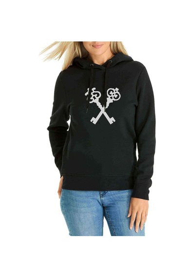 Keys Clefs White On Black 2 Baskılı Siyah Kadın Kapşonlu Sweatsh