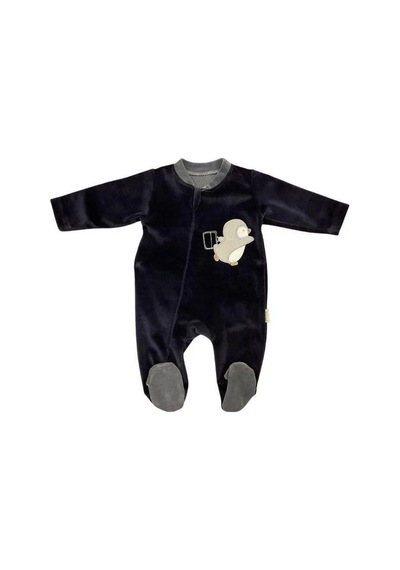 Bebidof Erkek Bebek Fermuarlı Penguenli Kadife Tulum-15244 Lacivert