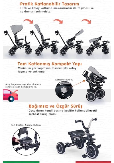 Prego Happy Dino Plus 360 Tamamen Katlanabilir Çocuk Bisikleti