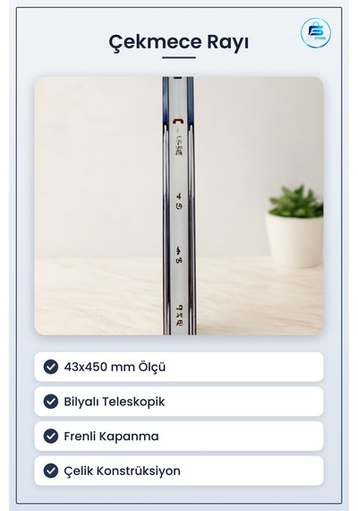 Çekmece Rayı Frenli Teleskopik Bilyalı 43x450 Mm Çelik Mobilya Mu Çok Renkli