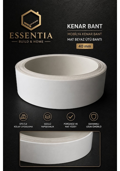 Mobilya Kenar Bant 40 Mm X 5 Metre Mat Beyaz Ütü Bantı Melamin Kenar Bandı