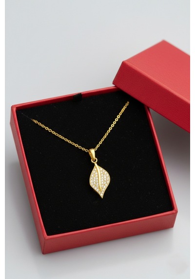 Çekirdekjewelry 925 Ayar Gümüş Altın Kaplama Minik Yaprak Kolye Sarı