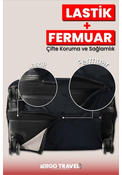 Valiz Koruma Kılıfı Kadife Kılıf - Siyah - Orta Boy Ergo Travel Siyah