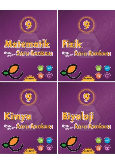 Endemik 2026 9. Sınıf Matematik + Fizik + Kimya + Biyoloji Soru Seti 4 Kitap Güncel Müfredat