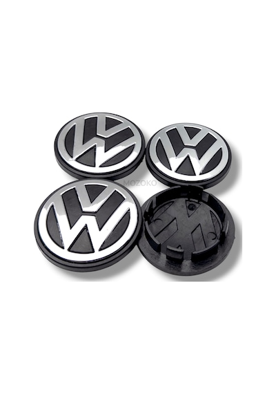 70 Mm Volkswagen Logolu Siyah Krom Jant Göbeği Seti Geçmeli Jant Kapağı 4 Adet