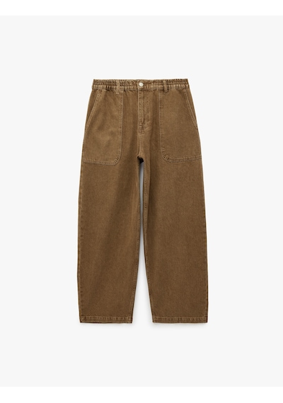 Koton Normal Bel Pamuklu Rahat Kalıp Cepli Baggy Jean Pantolon Kahverengi 7wam40285nd Kahve