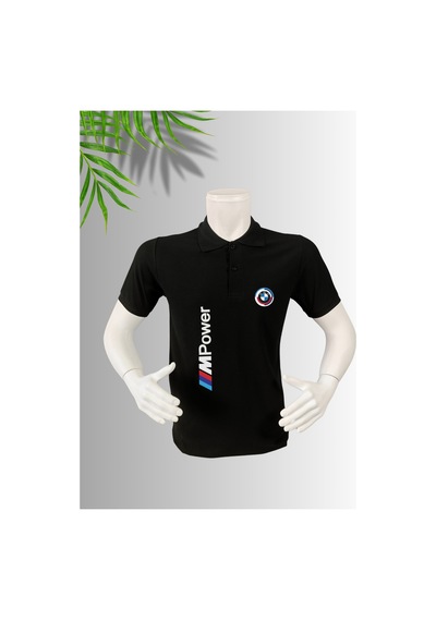 Frooy Bmw M Power Baskılı Polo Yaka Pamuklu T-shirt Siyah