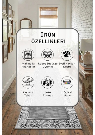 Yıkanabilir Yolluk 86 Gri