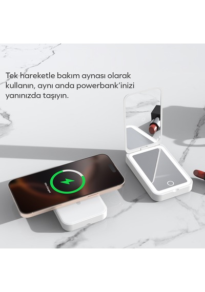 Woyax Ledli Makyaj Aynalı Powerbank 3000mah Taşınabilir Şarj Cihazı Apple Uyumlu iPhone Samsung Xiaomi Beyaz