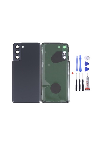Samsung S21 Siyah Uyumlu Arka Cam Kapak Pil Kapağı Tamir Set B7000 Set Siyah