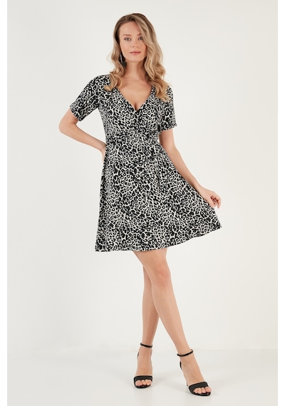 Lela Desenli Kruvaze Yaka Mini Bayan Elbise 5865618 Leopar