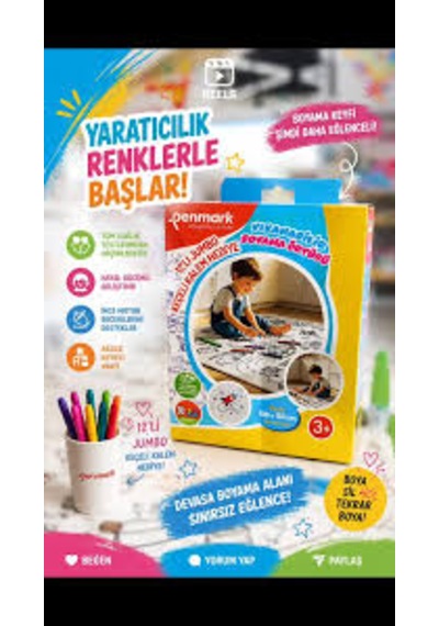 Boyama Örtüsü Boyama Halısı Yıkanabilir 100 X 150 Cm Penmark 12 Li Jumbo Keçeli Kalem Hediyeli