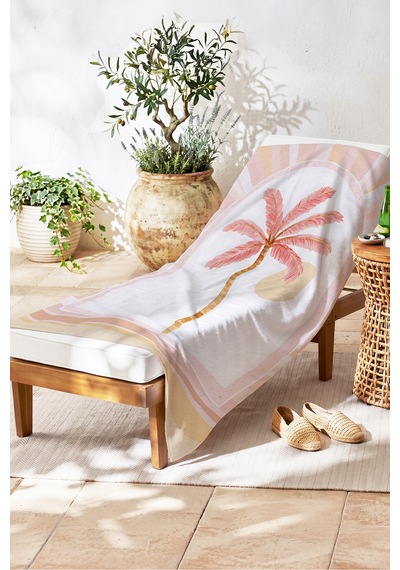 Palmiye Tropikal Lüks Plaj Havlusu - Pastel Pembe Resort Yazlık Hızlı Kuruyan Mikrofiber Havlu Puslu Armut