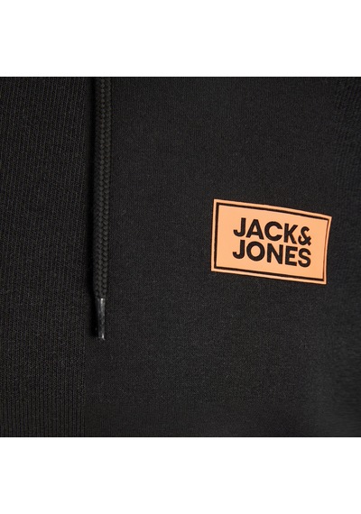 Jack & Jones Erkek Gögüs Baskili Regular Fit Kagüsonlu Sweatshirt - Rush - 12298428 Siyah
