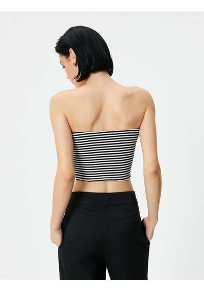 Koton Straplez Crop Üst Pamuklu Siyah Çizgili 4sak10030ek 4SAK10030EK9S9