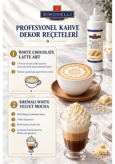 Simonelli Beyaz Çikolata Aromalı Kahve ve Tatlı Dekor Sosu Sıkılabilir Şişe 750 G