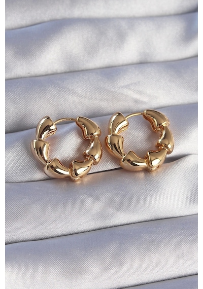 Pirinç Gold Renk Damla Kıvrım Tasarımlı Halka Küpe Çok Renkli