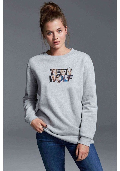 Teenwolf Dizi Film Baskılı Gri Kadın Sweatshirt