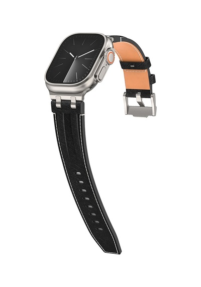 Apple Watch 7 45mm Uyumlu Kordon Kot Kumaş Tasarımlı Krd-153 Gümüş-siyah