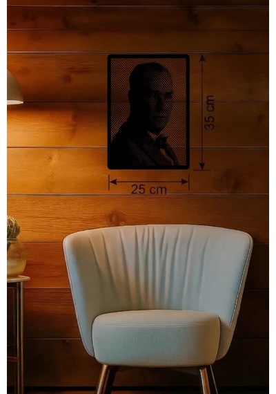 Atatürk Line Art Metal Görünümlü Ahşap Tablo - Modern Ofis Ve Ev Dekoru Renkli