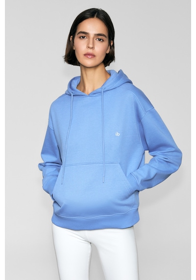 Urban Beat Jıngso Kadın Polarlı Yumuşak Kapüşonlu Kanguru Cepli Baskı Detaylı Mavi Sweatshirt Mavi
