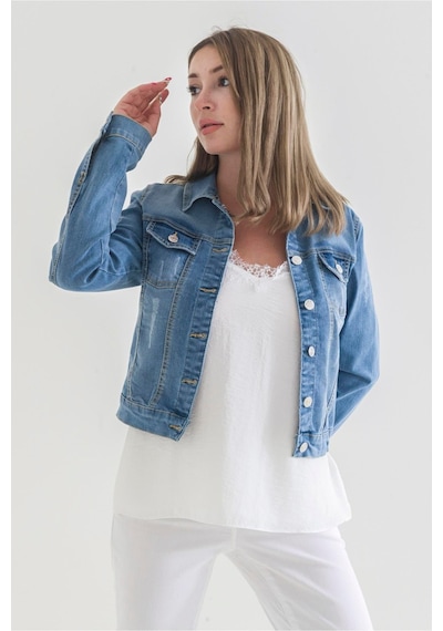Bold & Young Power Streç Yıpratmalı Bleach Washing Denim Ceket Sky Blue Mavi