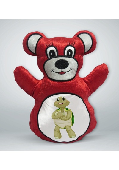 Bk Gift Sevimli Kaplumbağa Tasarımlı Kırmızı Ayıcık Yastık-2