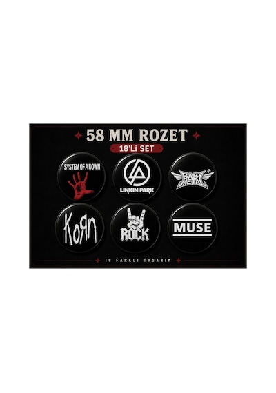 Mashspot 18'li Rock Metal Rozet Seti Rammstein Metallica Nirvana Slipknot Ve Rock Grubu Rozetleri Çok Renkli