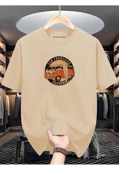 Woswos Baskılı Oversize Tişört Bej