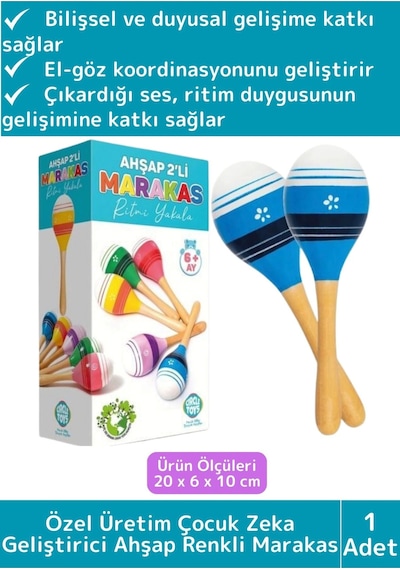 Özel Üretim Eğitici Zeka Koordinasyon Geliştirici Kişisel Gelişim Çocuk Ahşap Renkli Marakas 2'li