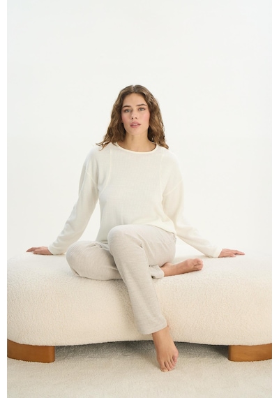 Sevim Kadın Uzun Kol Ekru Pijama Takım C7t0n1o61 001
