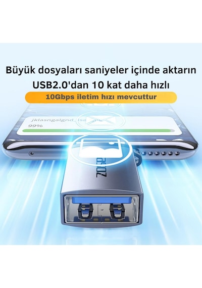 Polham Jazos Type-c To Usb 3.1 Otg Dönüştürücü Adaptör, 10 Gbps Veri Aktarım, Mini Usb Çevirici