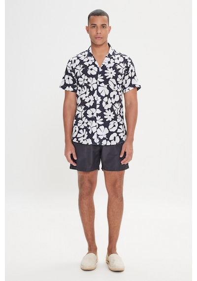 AC&Co / Altınyıldız Classics Erkek Sıyah Beyaz Slim Fit Dar Kesim Küba Yaka Kısa Kollu Baskılı Gömlek Siyah - Beyaz AC&Co / Altınyıldız Classics Erkek Sıyah Beyaz Slim Fit Dar Kesim Küba Yaka Kısa Kollu Baskılı Gömlek Siyah - Beyaz