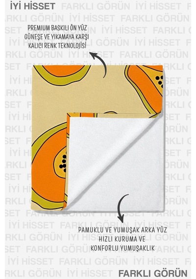 Papaya Meyve Temalı Tropikal Plaj Havlusu - Yaz Stili Krem Turuncu Hızlı Kuruyan Mikrofiber Havlu Çok Renkli