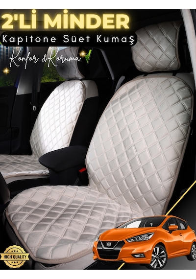 Nissan Micra Uyumlu 2'li Süet Oto Koltuk Minderi Terletmez Universal Tam Koruma A4 Bej