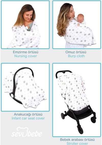 Sevi Bebe 488 Çok Fonksiyonlu Organik Müslin Örtü 95 X 85 Cm Gri
