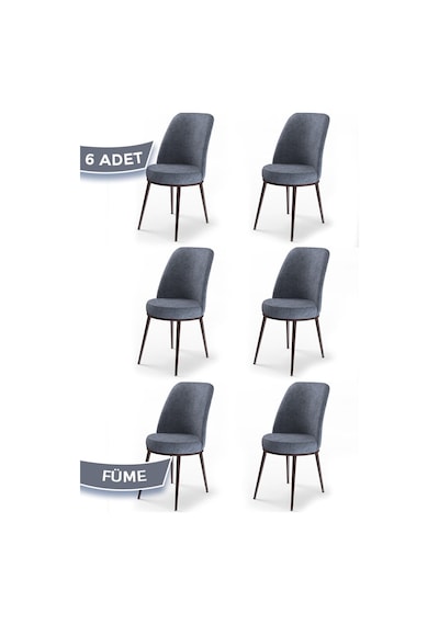 Canisa Concept Dexa Serisi Füme Renk 6 Adet Sandalye, Renk Füme, Ayaklar Kahverengi Füme