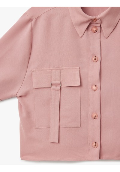 Koton Modal Kumaş Kısa Kollu Cep Detaylı Crop Gömlek Rose 5sak60261pw Pembe