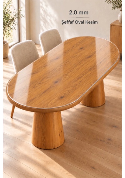 İzen 2,0 Mm Şeffaf Oval Pvc Masa Örtüsü Düz Kenarlı Yarım Daireli Masa Koruyucu 110 X 120 Cm