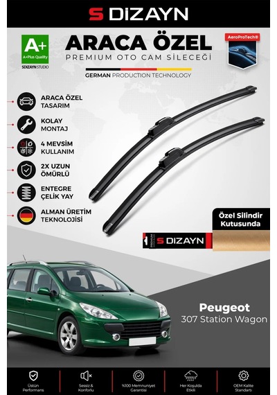 S-dizayn Peugeot 307 Station Wagon Ön Cam Silecek Seti 2002-2008 Premium Araca Özel 70-65 Cm A+ Kal
