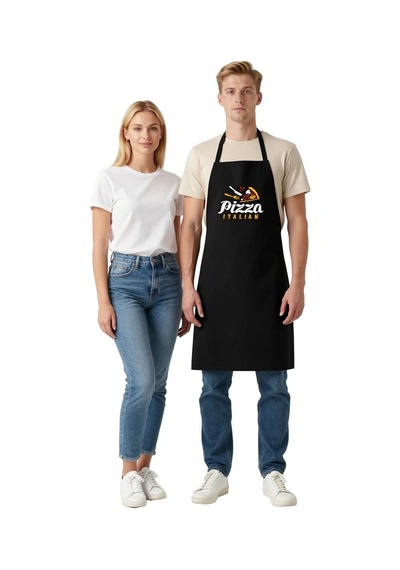 Unisex Mutfak Önlüğü İtalyan Pizza Baskılı Rahat Kesim Boyundan A Siyah