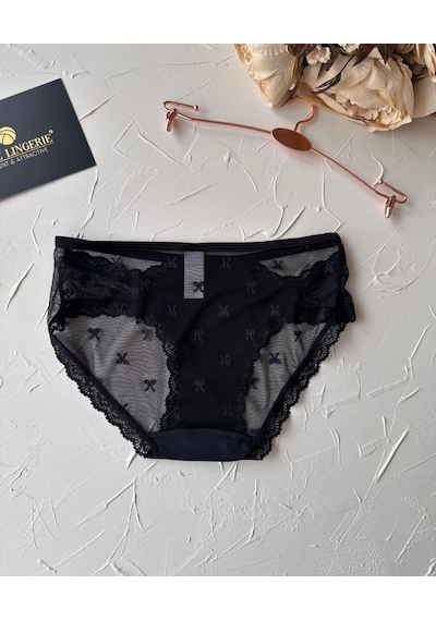 Arya Japon Style Arkası Tül Cut-out Dantel Detaylı Cheeky Külot/s Siyah