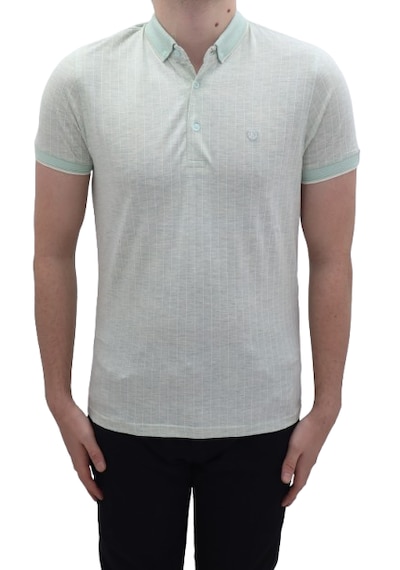 Santa Dmctekstil Erkek Kavis-108 Çizgili Spor Kesim Dar Kalıp Cepsiz Polo Yaka T-shirt Yeşil