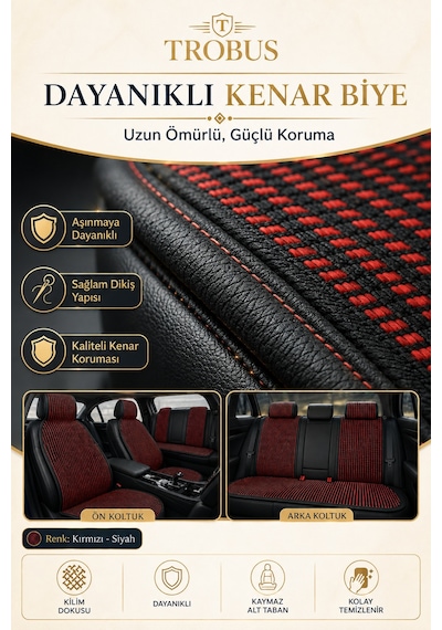 Honda Civic 1999-2006 Üniversal Premium Örme 5 Parça Minder Terletmez Kaymaz Taban Siyah Kırmızı