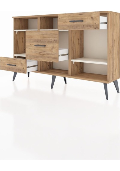 Arges Konsol 4 Raflı 3 Çekmeceli 132x30x83 Çam-aytaşı/çam Aytaşı/çam