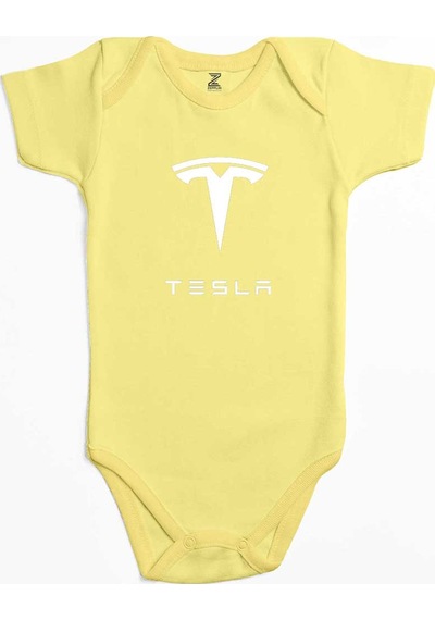 Zepplin Giyim Tesla Logo Text Sarı Bebek Body Zıbın