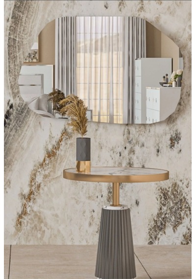 Asimetrik Ayna, Dekoratif Ayna, 85 55 Konsol Aynası, Dresuar Aynası, Tuvalet Aynası. 85 X 55 Gümüş