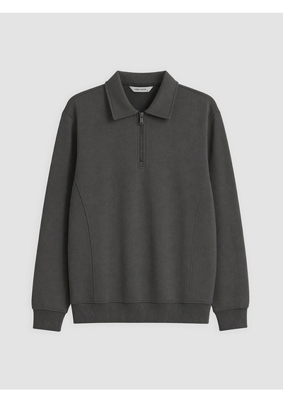 Lcw Vision Gri Polo Yaka Erkek Sweatshirt